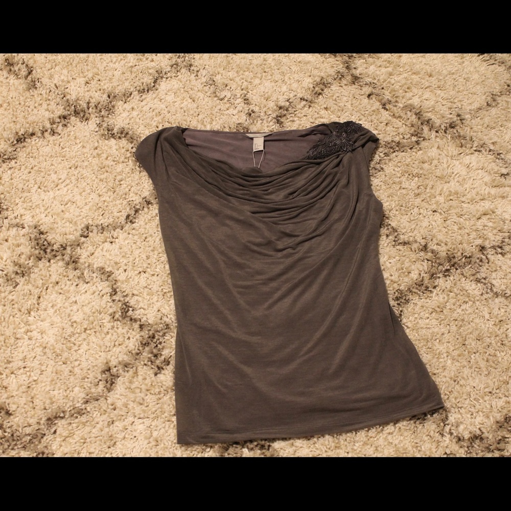 Grey H&M Blouse w/ Flower Detail - Picture 3 of 8